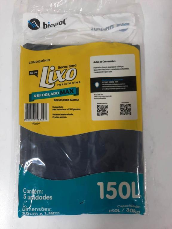 Saco Lixo Almofada Preto 150L - Biopol