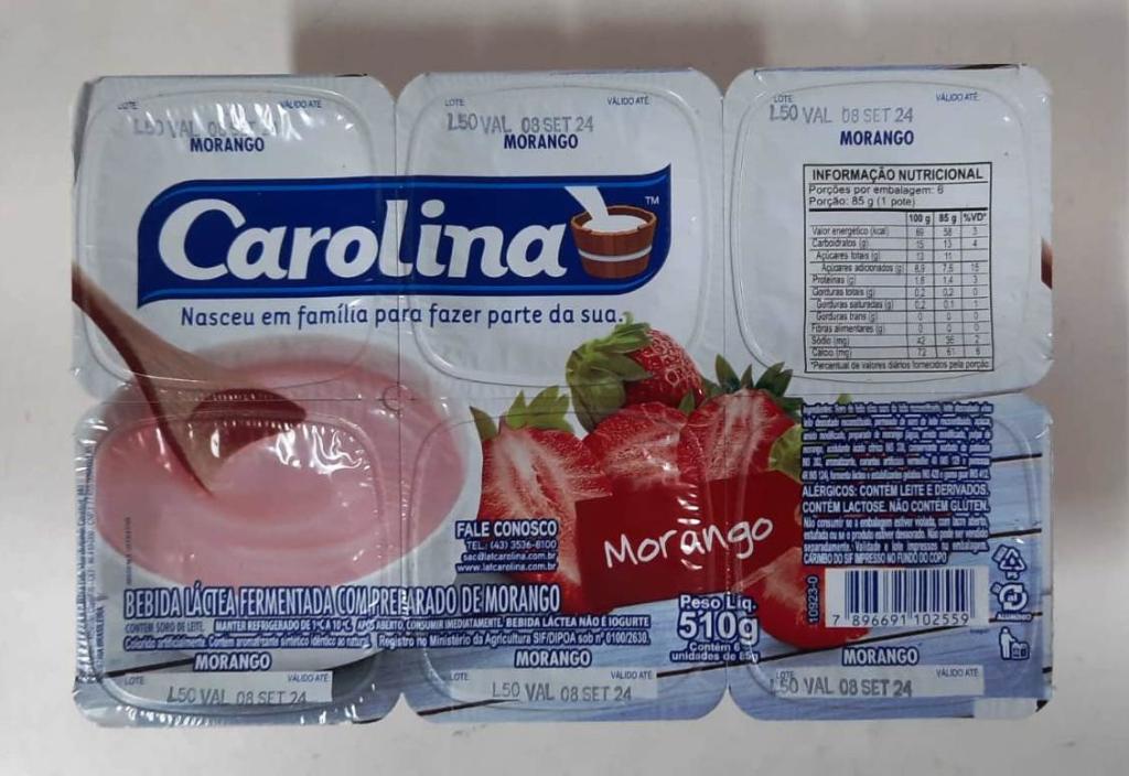 Iogurte Bandeja Carolina Morango 10x510g