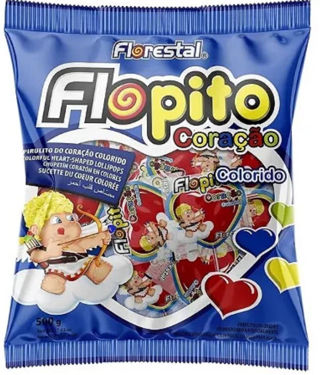 PIRULITO FLOPITO CORAÇÃO COLORIDO 500G