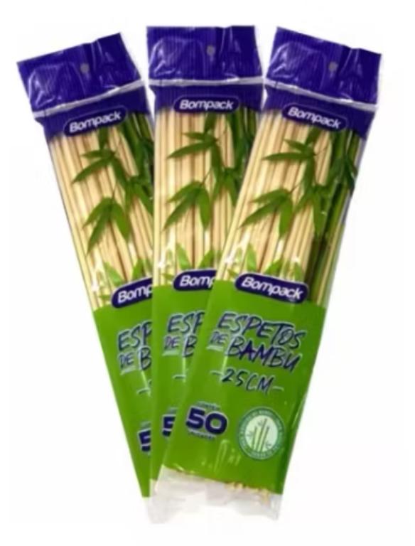 PALITO P/ CHURRASCO BAMBU BOMPACK 25CM C/50UN
