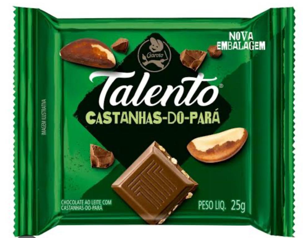 BARRA TALENTO CHOC. AO LEITE CASTANHA DO PARA DP/15X25G