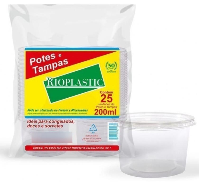 KIT POTE C/ TAMPA RIOPLASTIC REDONDO 200ML C/25UN