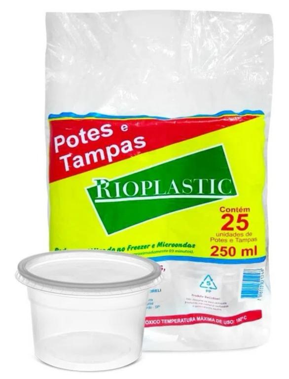 KIT POTE C/ TAMPA RIOPLASTIC REDONDO 250ML C/25UN