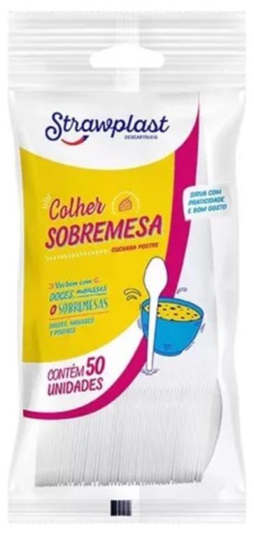 COLHER SOBREMESA STRAWPLAST BRANCA C/50UN