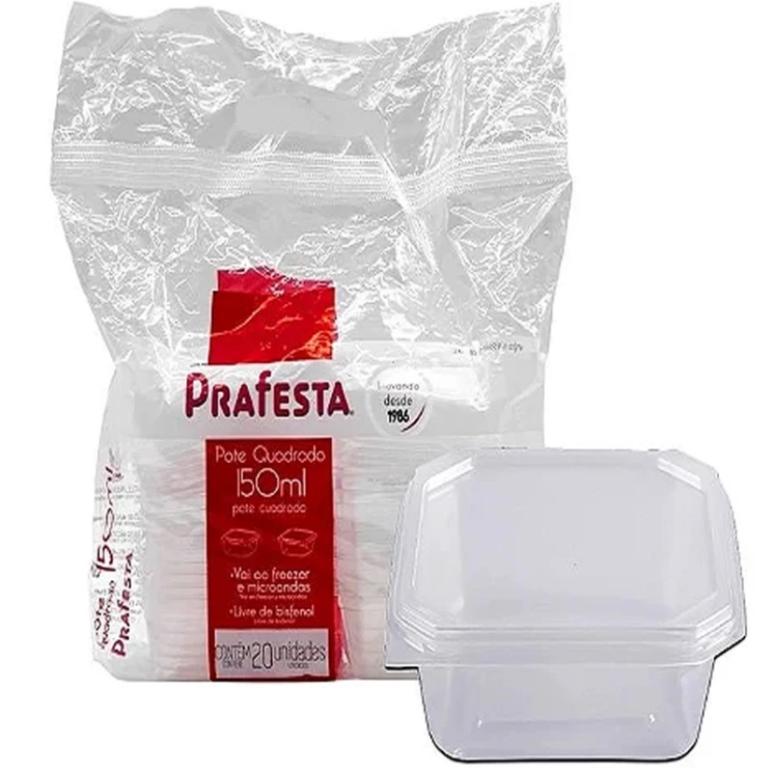 KIT POTE C/ TAMPA QUADRADO PRAFESTA 150ML C/20UN