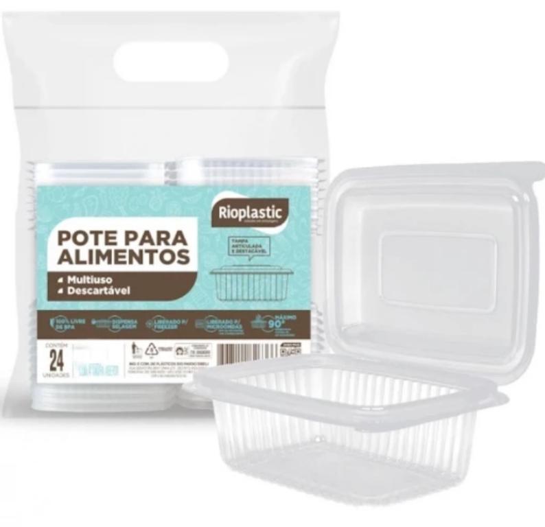 KIT POTE C/ TAMPA RIOPLASTIC RETANGULAR PP 500ML C/24UN