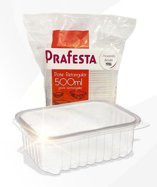 KIT POTE C/ TAMPA RETANGULAR PRAFESTA 500ML C/24UN