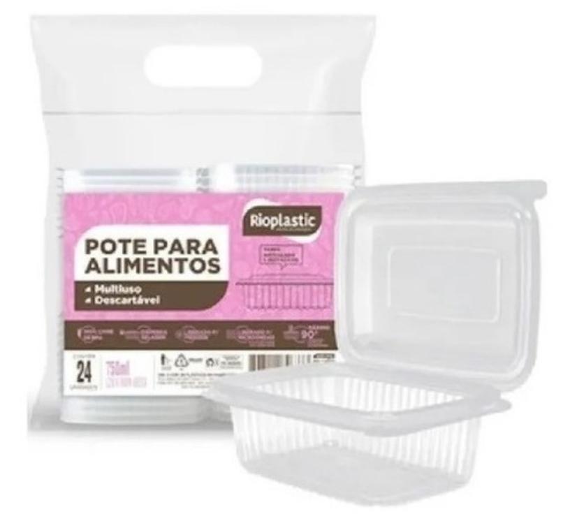 KIT POTE C/ TAMPA RIOPLASTIC RETANGULAR PP 750ML C/24UN