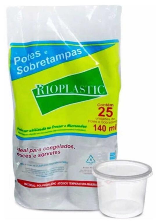 KIT POTE C/ TAMPA RIOPLASTIC REDONDO 140ML C/25UN