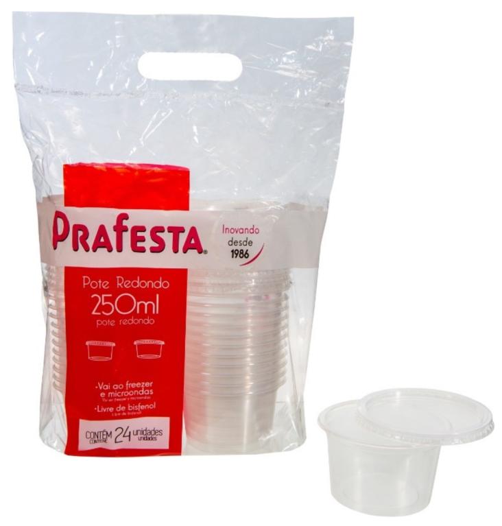 KIT POTE C/ TAMPA PRAFESTA REDONDO 250ML C/24UN