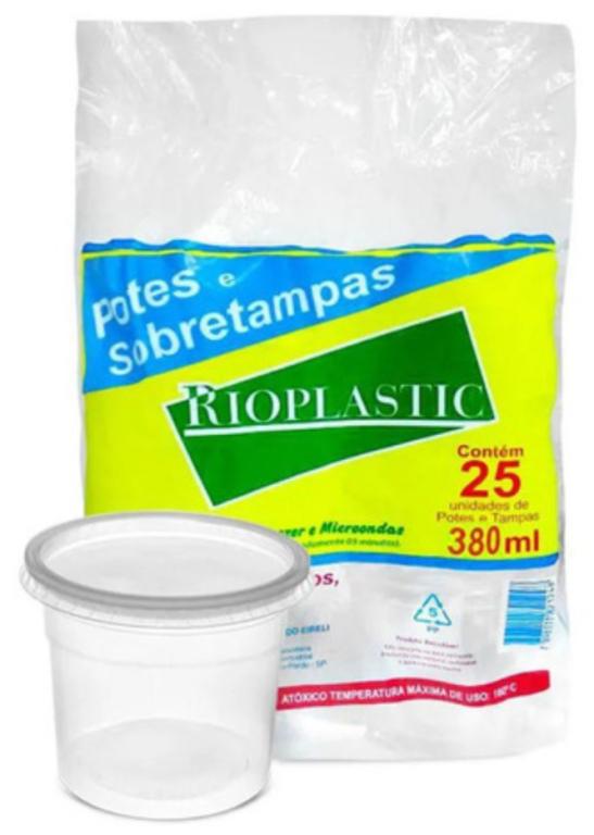 KIT POTE C/ TAMPA RIOPLASTIC REDONDO 380ML C/25UN