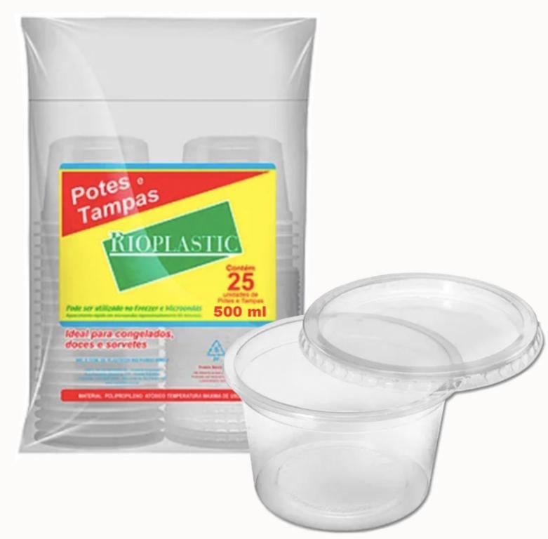 KIT POTE C/ TAMPA RIOPLASTIC REDONDO 500ML C/25UN