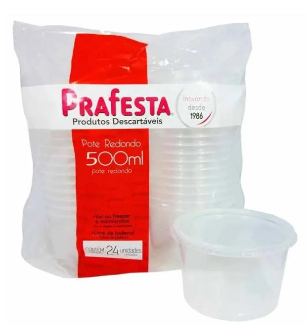 KIT POTE C/ TAMPA PRAFESTA REDONDO 500ML C/24UN