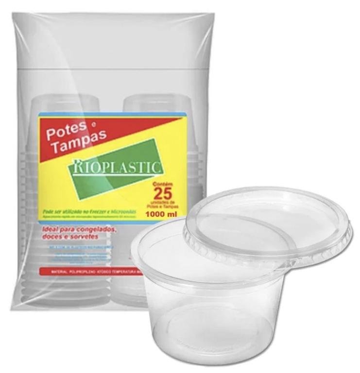 KIT POTE C/ TAMPA RIOPLASTIC REDONDO 1000ML C/25UN
