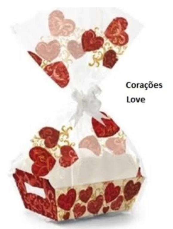SACO BOPP P/ CESTAS CORACAO VERMELHO 43X59CM UN