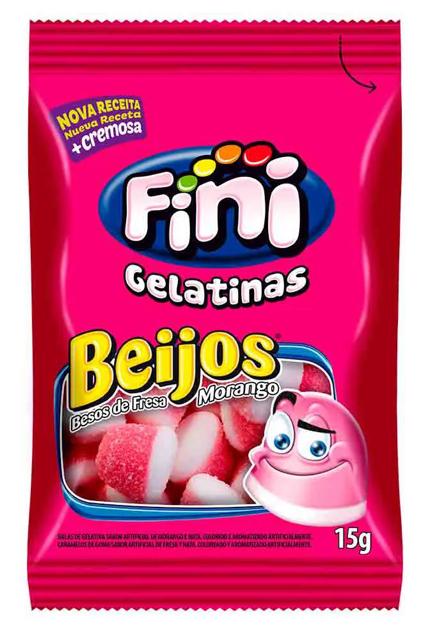 BALA FINI GELATINA BEIJOS MORANGO 15G