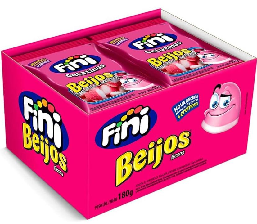 BALA FINI GELATINA BEIJOS MORANGO 15G