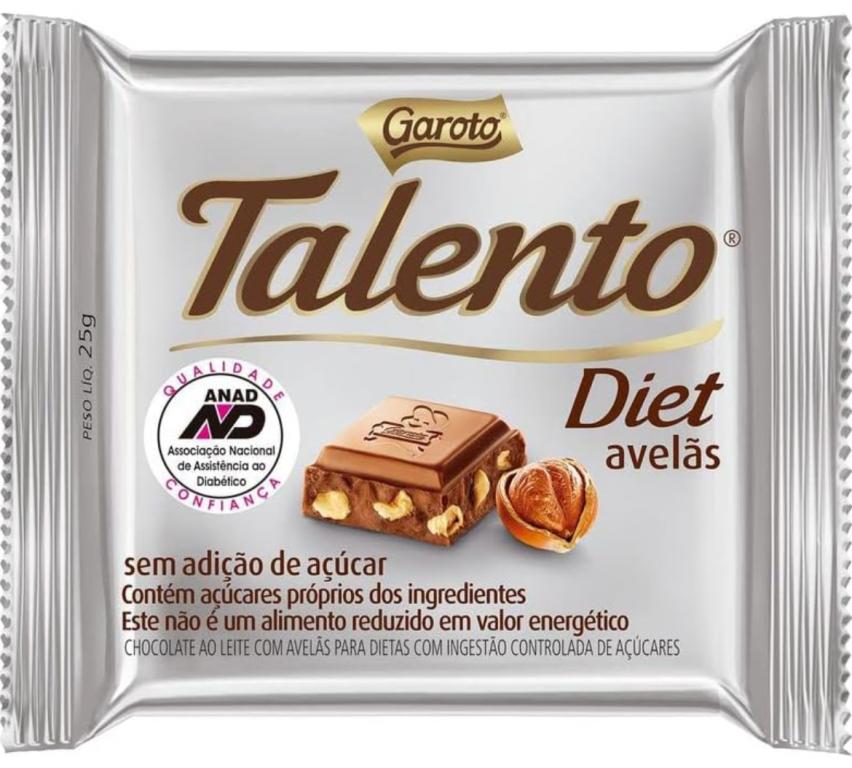 BARRA TALENTO CHOC. AVELAS DIET DP/15X25G