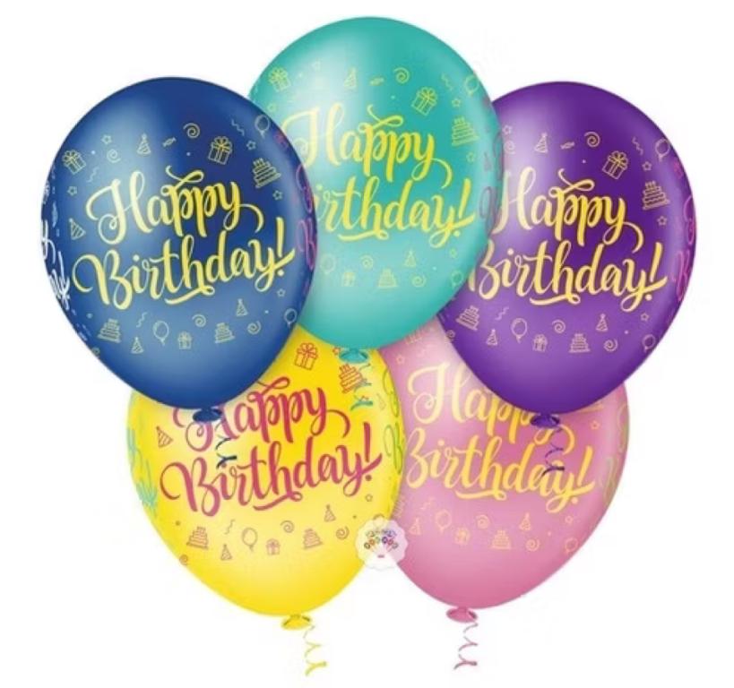 BALAO DECORACAO PIC PIC N°10 HAPPY BIRTHDAY SORTIDOS C/25UN