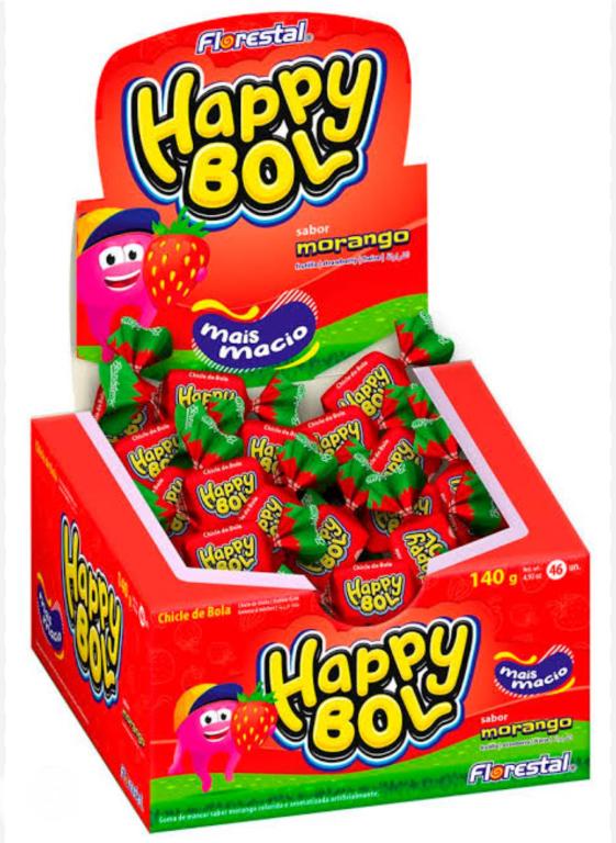 CHICLE HAPPY BOL MORANGO 140G