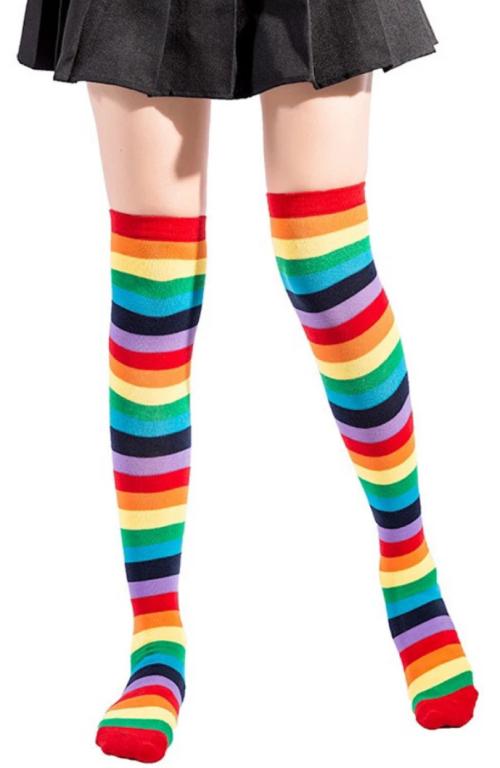 MEIA CUMPRIDA ESTAMPA LISTRADA COLORIDA