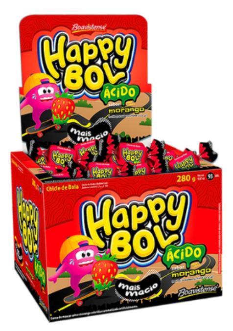 CHICLE HAPPY BOL MORANGO ACIDO 140G