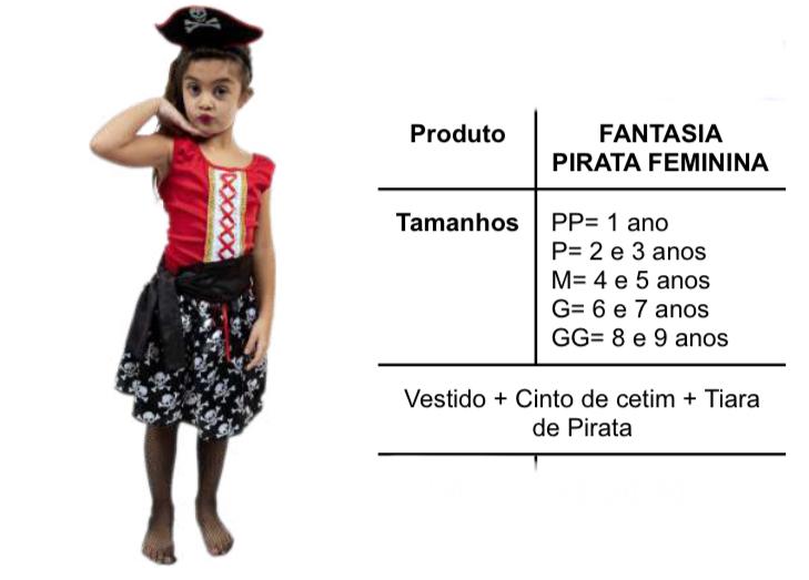 FANTASIA PIRATINHA FEMININA + TIARA TAM. P