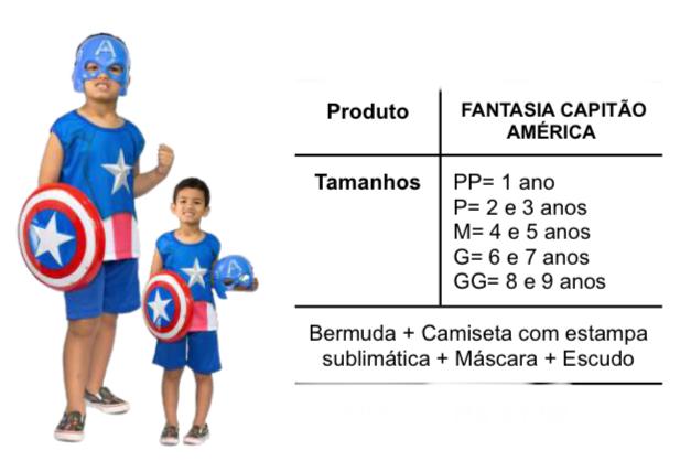 FANTASIA CAPITAO AMERICA + MASCARA TAM. G