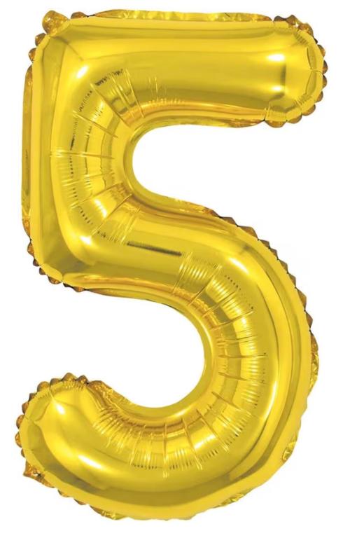BALAO METALIZADO NUMERO DOURADO 40CM N°5 XIANG