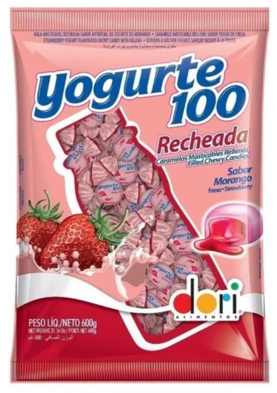 BALA DORI YOGURTE 100 MORANGO RECHEADA 600G