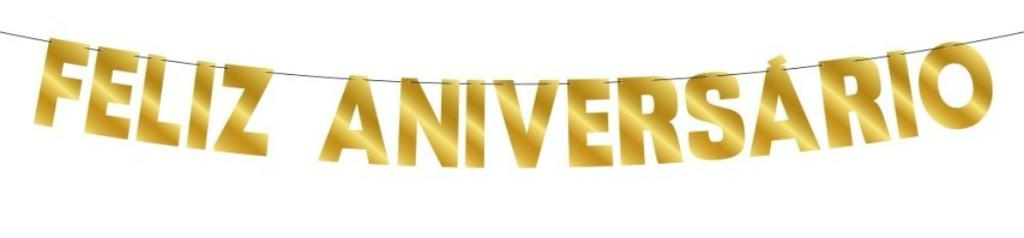 FAIXA FELIZ ANIVERSARIO BAN PAPEL C/ GLITER DOURADO