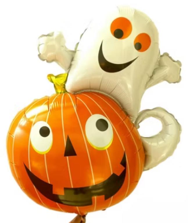 BALAO METALIZADO ABOBORA COM FANTASMA 60CM