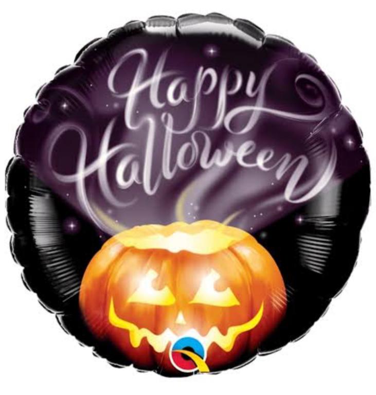 BALAO METALIZADO REDONDO HALLOWEEN LARANJA/PRETO 45CM
