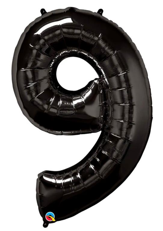 BALAO METALIZADO NUMERO PRETO 40CM N°9 WARNA