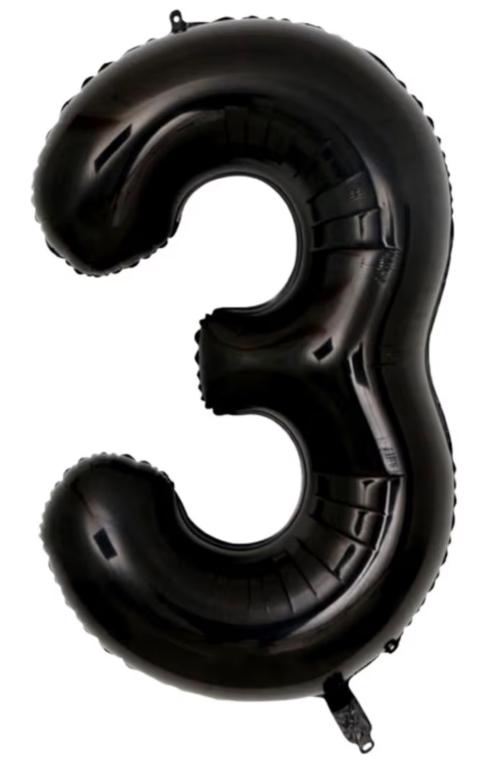 BALAO METALIZADO NUMERO PRETO 40CM N°3 WARNA