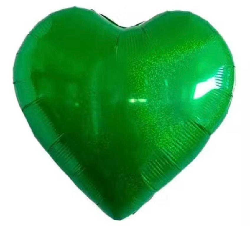 BALAO METALIZADO CORACAO HOLOGRAFICO VERDE 43CM