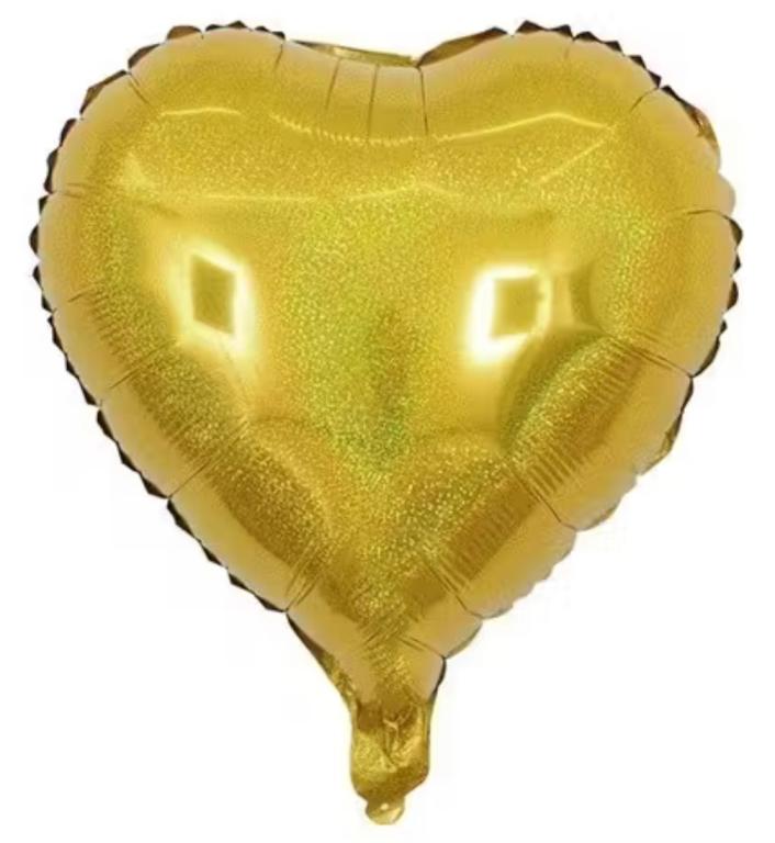 BALAO METALIZADO CORACAO HOLOGRAFICO DOURADO 43CM