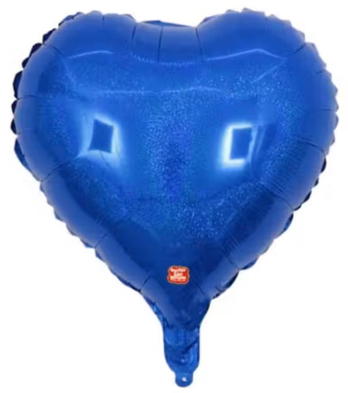BALAO METALIZADO CORACAO HOLOGRAFICO AZUL 43CM