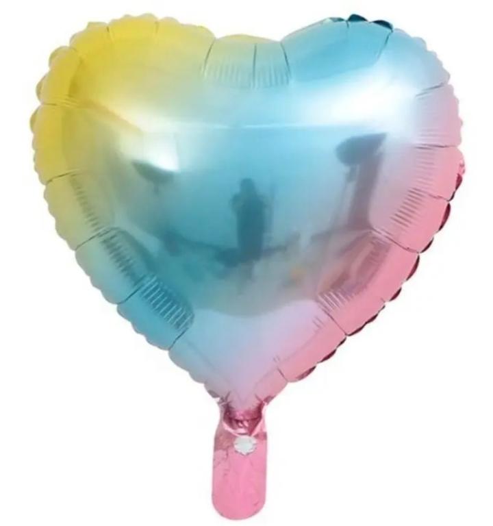BALAO METALIZADO CORACAO ARCO IRIS 45CM