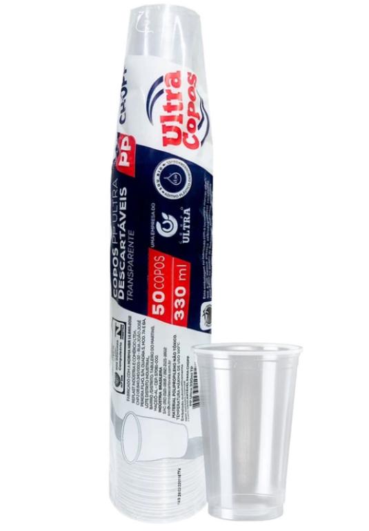 COPO PLAST. PP LISO ULTRA TRANSP. 330ML C/50UN
