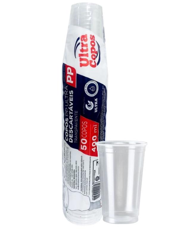 COPO PLAST. PP LISO ULTRA TRANSP. 400ML C/50UN