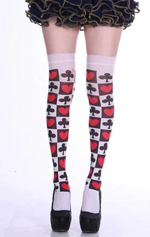 MEIA CUMPRIDA C/ LACO ESTAMPADA RAINHA DE COPAS