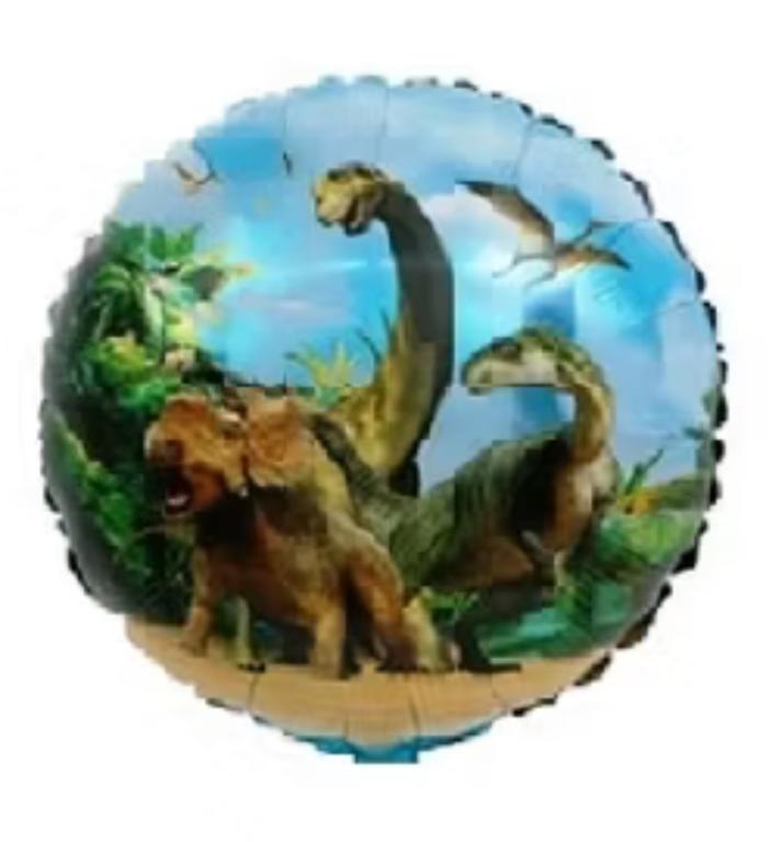 BALAO METALIZADO REDONDO DINOSSAOUROS FLORESTA 43X43CM