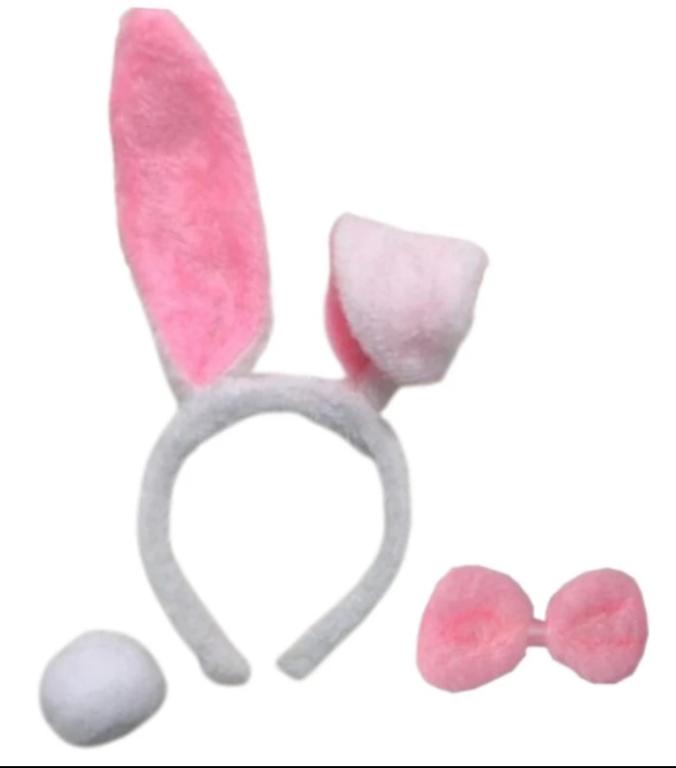 KIT COELHO 3 PCS (TIARA, GRAVATINHA E RABO)