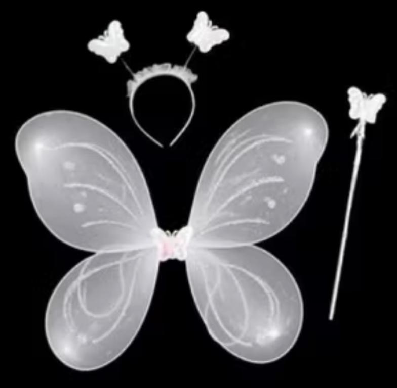 KIT BORBOLETA ASA, CETRO E TIARA BRANCA