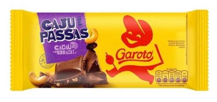 BARRA DE CHOCOLATE GAROTO CAJU E PASSAS 80G