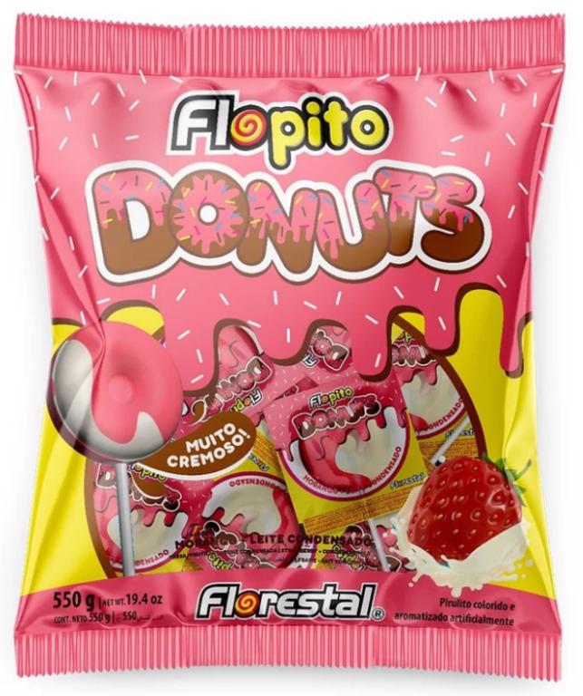 PIRULITO FLOPITO DONUTS MORANGO/L. COND. 550G