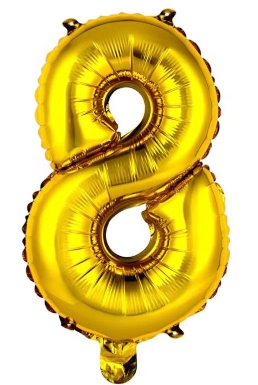 BALAO METALIZADO NUMERO DOURADO 40CM N°8 BR