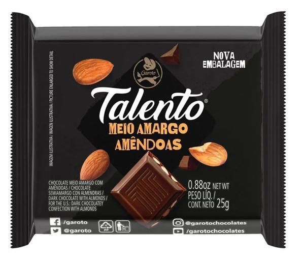 BARRA TALENTO CHOC. TABLETE MEIO AMARGO DP/15X25G