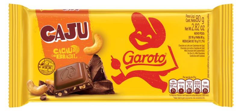 BARRA DE CHOCOLATE GAROTO CASTANHA CAJU 80G